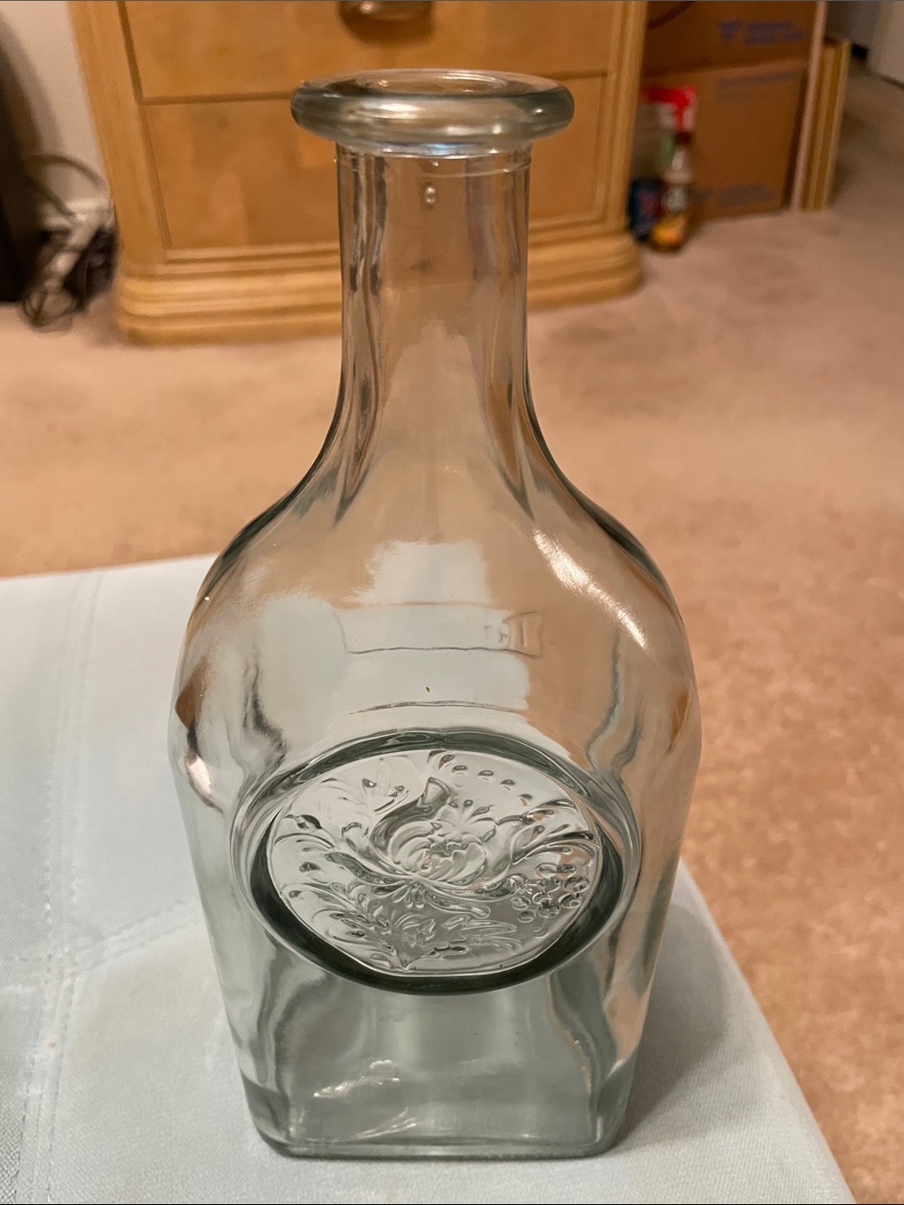 Clear Decorative Embossed Glass Bottle